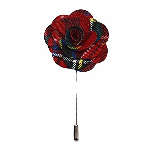 Épinglette en fleur rouge tartan faite à la main, pour revers, boutonnière, corsage, boutonnière