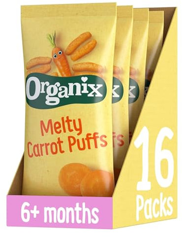 Organix Melty Carrot Puffs, Organic Baby Snack, Finger Food, Multipack, 4 x 18 g Bags Per Pack (4 Packs Total)