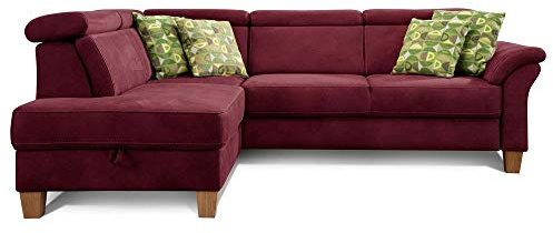 CAVADORE Ammerland - Divano angolare in stile country con poggiatesta regolabile, 245 x 84 x 194, effetto pelle, colore: Rosso