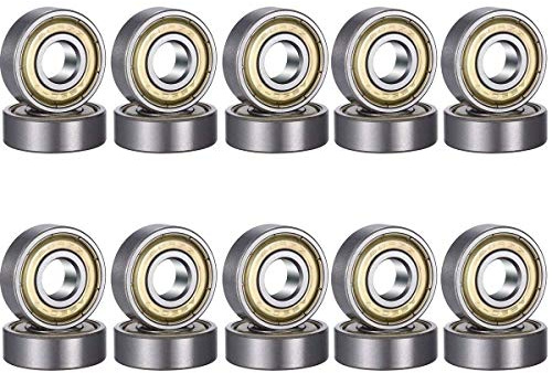 Cevikno 20 pièces 608 ZZ Roulement à billes en métal, 608zz double blindage miniature pour skateboard Noir, pour les patins, les planches à roulettes, les scooters etc (8 X 22 x 7 mm)
