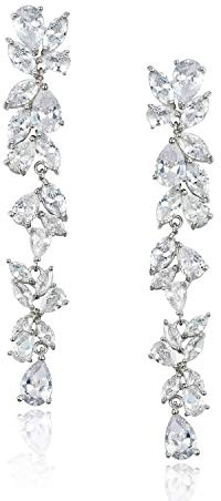 SWEETV Cubic Zirconia Bridal Earrings for Women Brides, Silver Crystal Chandelier Wedding Drop Earrings for Prom or Pageant