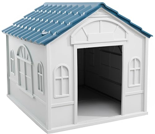 Lanco - Chenil pour Chiens Petits et Moyens. Utilisation intérieure et extérieure avec Ventilation. Matériau résistant. 75x65x63cm. Bleu et Blanc.