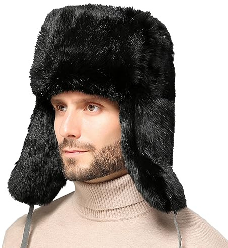 BSYLOO, cappello con paraorecchie Trapper per l'inverno, cappello da aviatore antivento, cappello da sci, cappello da trooper, cappello in pelliccia sintetica di coniglio, bomber, per uomo e donna