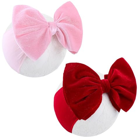 YanJie Headbands, 6 Red Pink Velvet Hairband, Handmade Valentine's Day Baby Hair Accessories, One Size, 5 Count, for Newborn Infant Toddlers Kid