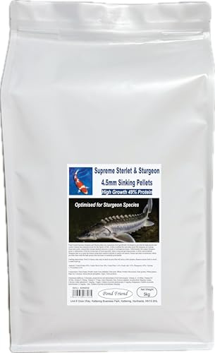 Pond Friend Supreme Sturgeon Pellets 4.5mm 5kg - 49% High Protein Sinking Growth Food For Bottom Feeding Pond Fish