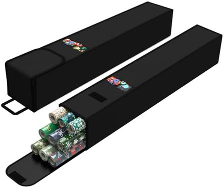 DUDSOEHO Geschenkpapier Organizer, 2Stück Strapazierfähiges 600D Oxford-Gewebe Wasserdicht für Geschenkpapierrollen Aufbewahrungstasche (79x13x13cm) - Schwarz