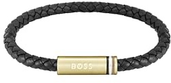 BOSS Jewelry armband für Herren Kollektion ARES SINGLE mit Schwarzem Leder und Goldenem Edelstahlverschluss - 1580624