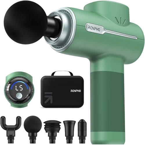 RENPHO Massage Gun Deep Tissue Muscle Percussion Massage Gun, Powerful Portable Back Massager Gun for Athletes, Handheld Back Massagers, Carry Case, Active, Green