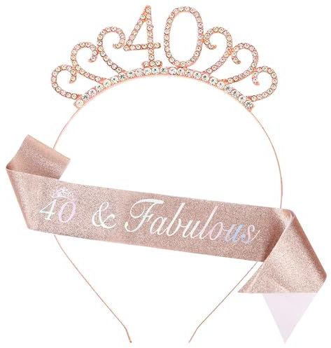 40th Birthday Decoration for Women - Rose Gold Sash and Headband Party Decor for Girls