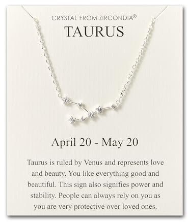 Philip Jones Taurus Star Sign Zodiac Constellation Necklace and Quote Card with Zircondia® Crystals