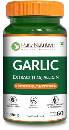 Pure Nutrition Garlic Extract - 7500mg Strength | 60 Caps | 15:1 Garlic Extract Supplement for Healthy Heart | One Cap Daily | Non-GMO