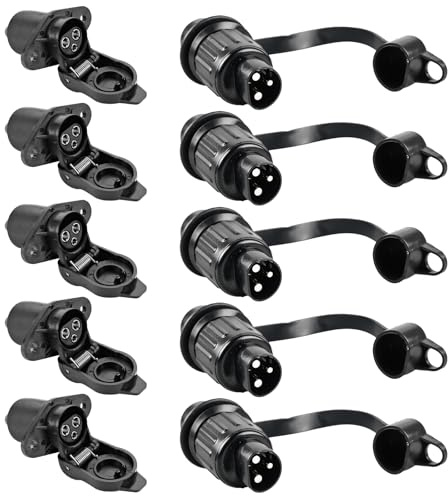 5 connettori a 3 poli per rimorchio, 12 V, presa a 3 poli, spina piatta a tre poli, adattatore a tre poli per camion, camper, auto, roulotte, trattore, rimorchi, macchine agricole