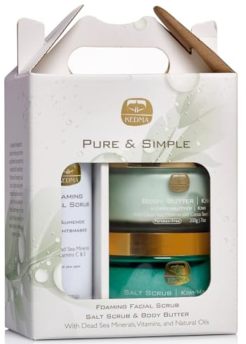 Kedma - Pure & Simple Kit - Körperbutter, Salzpeeling, Schaumbad - Feuchtigkeit und Reinigung für trockene Haut - 500g + 200g + 180g