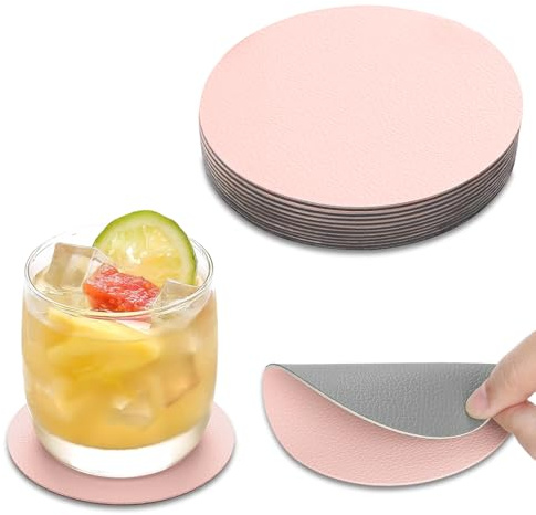 AMFUN 15PCS Dessous de Verre, Set de Coaster Antidérapant Double Face, 10cm Dessous de Tasse Anti-Tâches, Anti-Dérapants pour Tasses, Vases (Rond, Rose Gris)