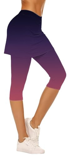 Women’s Active Skort Yoga Trousers, Compression High Waisted Capri Leggings with Skirt Overlay for Cycling, Pilates & Leisure Pink