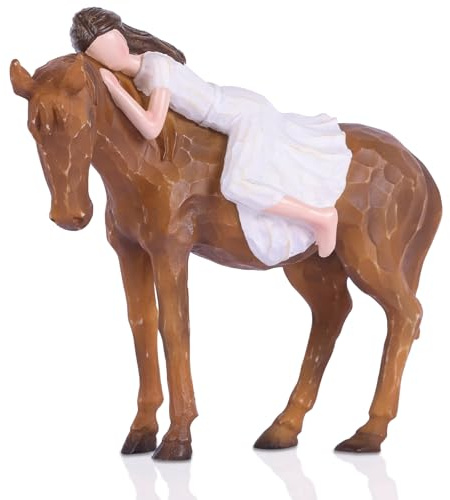 oliruim Statuetta Ragazza e Cavallo in Resina, Statua Decorativa Equestre per Mensola, Scrivania, Camera da Letto, Soggiorno, Regalo per Amanti dei Cavalli