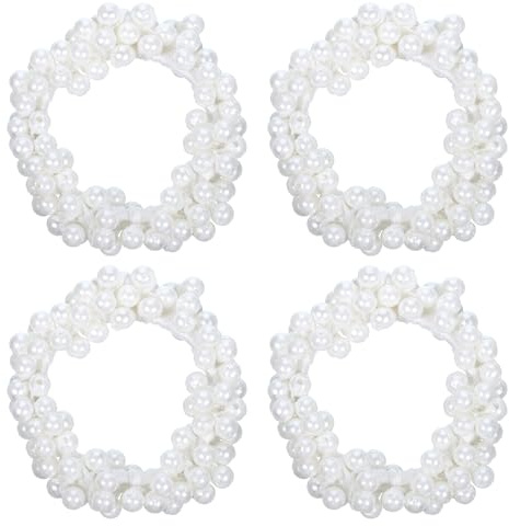 4 Pcs Pearl Hair Tie, Pearl Hair Scrunchies, Pearls Ponytail Holder, Elastic Beaded Scrunchies Hairs, White Elegant Stylish Bead Hairs Rope for Women and Girls