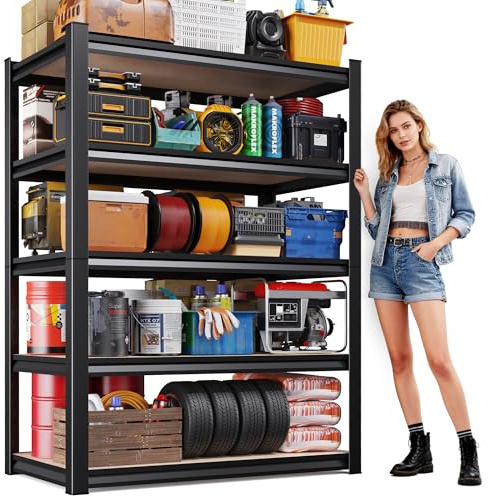 71H Garage Shelving-2050LBS 5 Tier Storage Shelves,Adjustable Heavy Duty Metal Shelving Unit and Storage Large Rack,Utility Steel Shelf For Shop Warehouse Industrial Pantry Basement 71x35x16