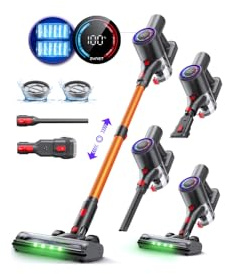 Zynet DP2 Aspirateur Balai Sans Fil À Double Batterie, 45KPa/60Min/500W, Affichage LED, Tube Télescopique, Autoportant, Lumière Greeneye, pour Nettoyage Maison, Poils D'animaux, Moquettes et Sols Durs