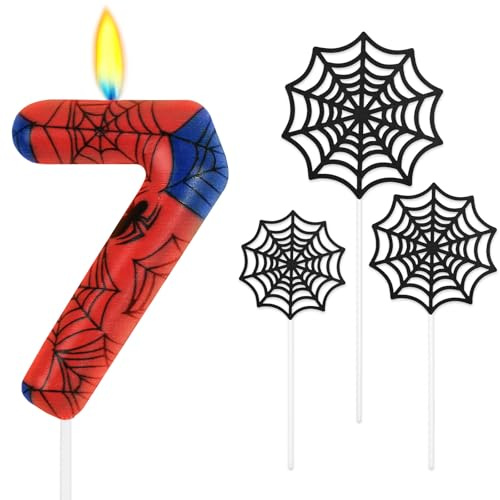 Alaoo Velas de Araña Cumpleaños Números 7,Vela Roja Azul Araña Cumpleaños