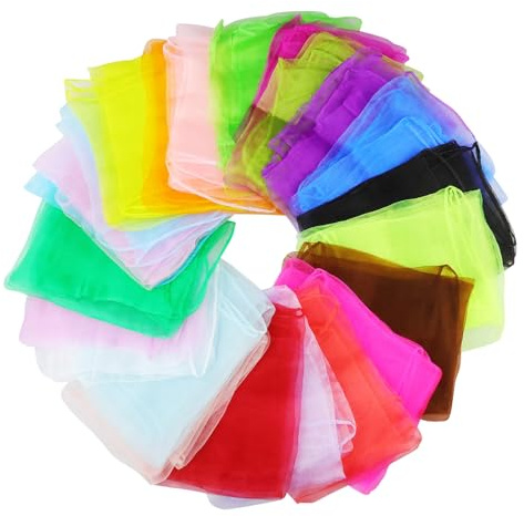 24 foulards de jonglage carrés en mousseline colorée (60 x 60 cm), parfaits pour les spectacles d'enfants (maternelle) et les performances de danse (adultes), la danse, le jonglage et les activités se