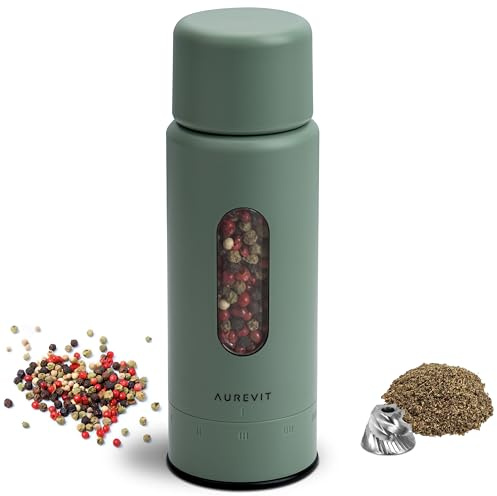 Aurevit Manual Pepper Grinder, Single Pepper Mill with 420 Stainless Steel Core, External Adjustable Coarseness, Refillable, Durable Design (Sage)