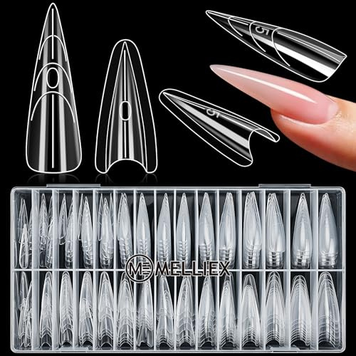 MELLIEX 240 Pezzi Dual Form Sandwich, 15 Misure Gel Nail Form Riutilizzabile Nails Extension Forms Extra Lungo per Manicure Salone DIY (Stiletto)
