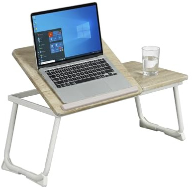 MEUBLE COSY Fällbart Sidobord Sängbricka Skrivbord för Laptop PC Soffa Stativ Justerbar och Bärbar, Ek + Vit