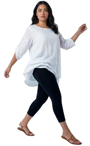 Roman Cropped Legging for Women UK Ladies Capri Pants Stretch Crop Trouser Yoga Gym Shorts Cotton Elasticated High Waist 3/4 Length Sports Workout Regular Plus Size - Black - Size 16