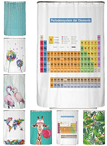 arteneur® - Periodensystem Deutsch - Anti-Schimmel Duschvorhang 120x180 - Recycelt mit Öko-Tex Standard 100 - Beschwerter Saum, Blickdicht, Wasserdicht, Waschbar, 8 Ringe & E-Book