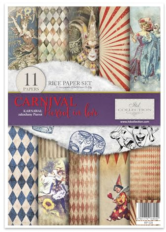 ITD Collection - Reispapier Kreativset A4 Decoupage Rice Paper Sheet 29,7 x 21 cm Serviettentechnik Mehrfarben (Carnival Pierrot in Love, RP028)