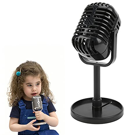 PUSOKEI Vintage Retro Prop Microphone, Simulated Toy Microphone Prop with Stand, Classic Microphone Stage Table Decoration for Gifts, Photography Props, Children's Toys(Black)