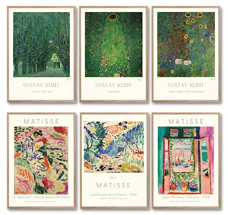 ZoeyAustin® 3 Doppelseitiges Kunstdruck Poster Set, Ohne Rahmen, DIN A3 (30cm x 42cm), Stilvolles Wandposter, 6 Wandbilder, Beidseitige Bilder (Matisse/Klimt)