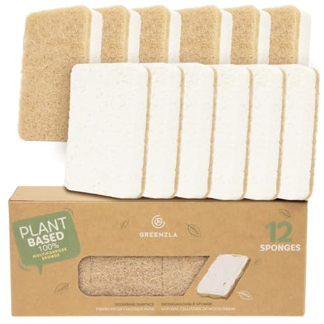 Esponjas Naturales Greenzla, Paquete de 12, Esponja de Cocina ecológica para una Vida sostenible, Esponja de Limpieza Reutilizable a Base de Plantas de cáñamo/sisal Biodegradable
