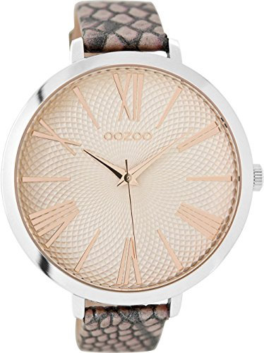 Oozoo Damenuhr mit Snake Look Lederband XXL 48 MM 48 MM Pinkgrau/Pinkgrau C9172