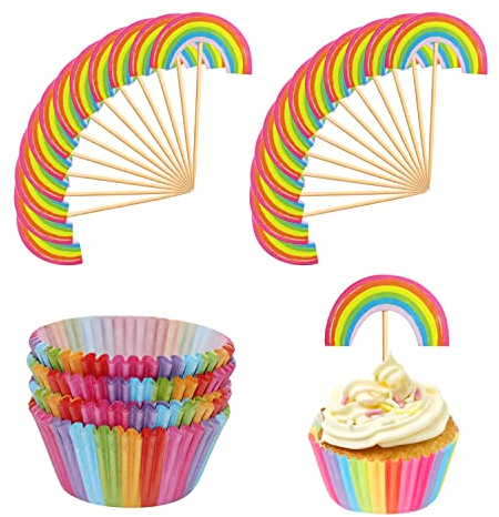 100 pirottini arcobaleno, 24 pezzi, per cupcake, cupcake, mini pirottini per muffin, decorazione per cupcake, per feste di compleanno, matrimonio, baby shower