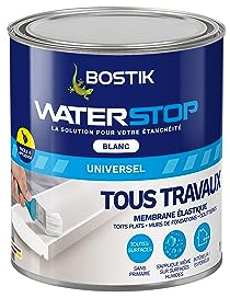 Bostik Waterstop - Membrane d'Étanchéité Toiture, Gouttières et Murs - Réparation Fuites, Infiltrations & Fissures - Résistant UV & Intempéries - Blanc - Pôt 1 kg