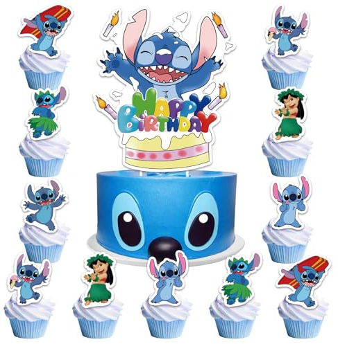 25 Pcs Blue Sti Cake Toppers - Kid & Children's Birthday Cake Decorations for Girls & Boys