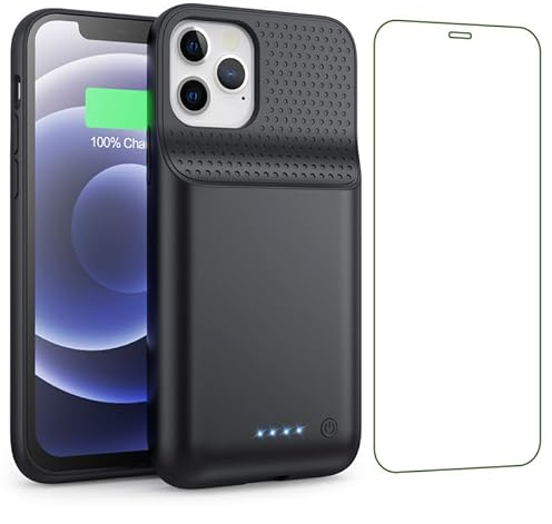 HETP Akku Hülle für iPhone 12/12 Pro, [10800 mAh] Wiederaufladbar Batterie Ladehülle Akku mit Schutzfolie, Tragbares Batterieladegerät Hülle Leistungsstarke Power Bank für iPhone 12/12 Pro-Schwarz