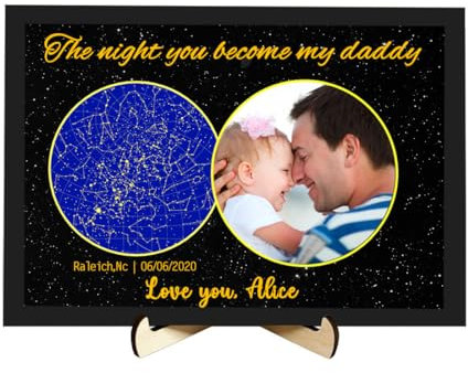 Targa personalizzata con mappa stellare con data specifica per la famiglia, grafico delle costellazioni del cielo notturno in legno personalizzato con 1-8 nomi, festa del papà, Natale, compleanno per