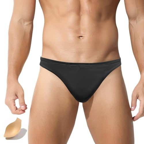 Ausing Slip da bagno da uomo, corto, aderente, sexy, mini pantaloni da nuoto, ad asciugatura rapida, classico, motivo leopardato, per nuoto, sport acquatici, spiaggia, piscina, EU S-XL, Nero , S