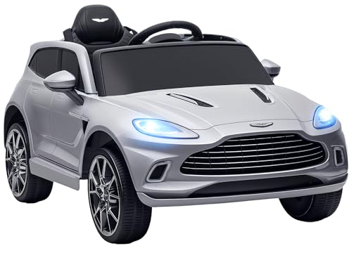 AIYAPLAY 12V Kids Electric Car, Aston Martin DBX Licensed Kids Ride on Car with Remote Control, 4 Suspension Wheels, LED Lights, Music, Horn, Slow Start, for Ages 3-6 Years, Grey