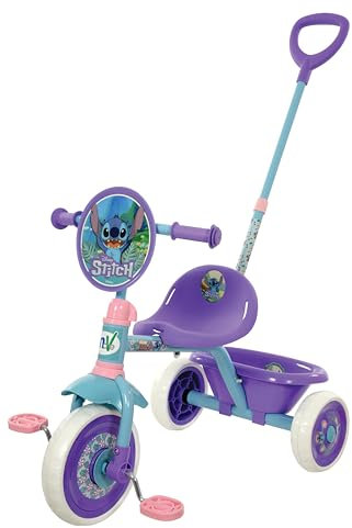 Dreirad aus Metall mit Freilauf mit schwenkbarem Hintergriff und Spielzeugkorb von Stitch