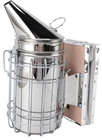 Natudeco Bee Hive Bee Smoker Beehive rökare Rostfritt stål Fast träbi -rökare för biodling med filter för biodlare verktyg (Silver)