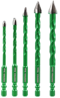 KURSTOL Juego Brocas Seco para Mampostería, 10 piezas Juego Brocas Carburo con Vástago Cambio Rápido para Baldosas Cerámica Madera Plástico Mampostería Hormigón y vidrio (5+6+8+10+12mm)