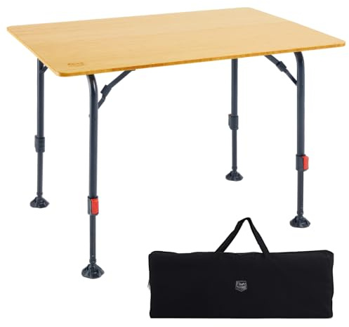 TIMBER RIDGE Bamboo Camping Table Folding Garden Table for 2-6 Persons Height Adjustable 53-70 cm Aluminium Frame Large Picnic Table for Outdoor Camping Caravan Balcony, 100 x 70 cm