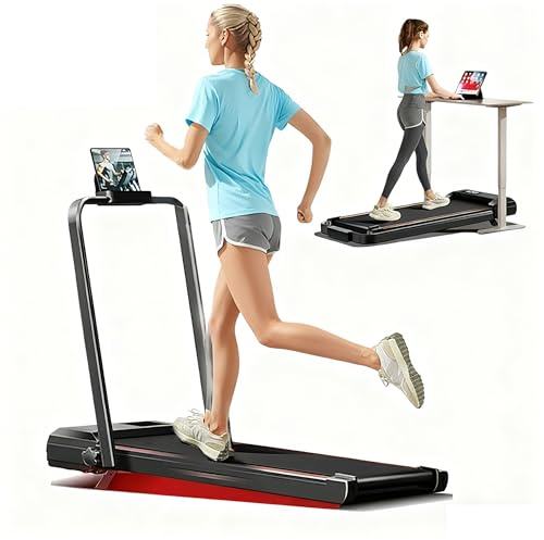 SUIUOI Vikbar 3-i-1 löpband för hem – promenader, löpning och underskrivläge, 2,5 HP tyst borstlös motor, hastighet 1–12 km/h, 10 % lutning, 93 × 40 cm, lastkapacitet 136 kg