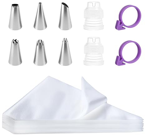 110PCS Poche À Douille Jetable Set- 100 Pièces Avec 6 Douilles 2 Adaptateurs Et 2 Élastiques- Convient aux pâtisseries à domicile et professionnelles