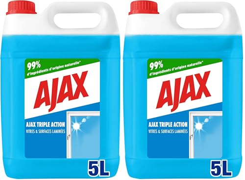 AJAX - Nettoyant Vitres Triple Action - Formule professionnelle anti-buée pour des surfaces 100% sans traces - Grand Format Bidon 5L (Lot de 2)