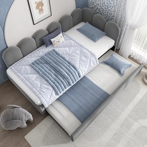 Lekvvied Letto singolo con letto estraibile 90x190cm, divano letto 90x200cm con rete a doghe, velluto, per ragazzi e bambini (senza materasso), Grigio